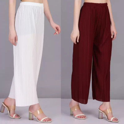 IRHA Regular Fit Women Maroon, White Trousers