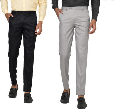 HAUL CHIC Regular Fit Men Black, Grey Trousers