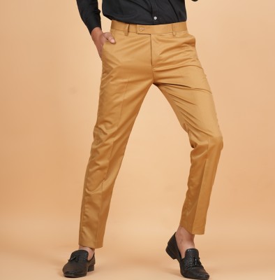 Regular Fit Men Khaki Trousers