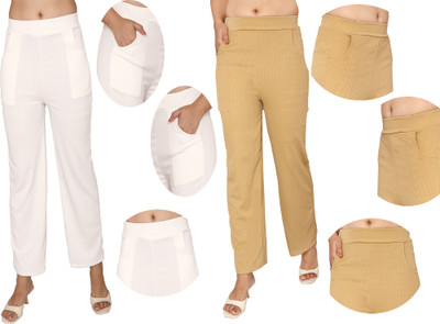 Fashion Bazaar Regular Fit Women White, Gold Trousers