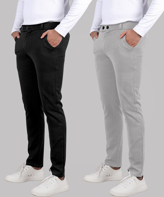 Septem Regular Fit Men Grey, Black Trousers