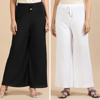 Mayaval Regular Fit Women Black, White Trousers