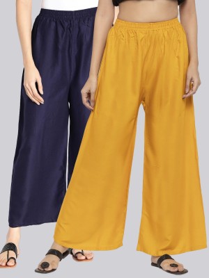 VALLES365 by S.c. Flared Women Yellow, Dark Blue Trousers