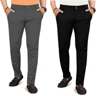KENDORE Regular Fit Men Black, Grey Trousers