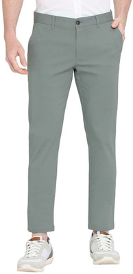 BASICS Slim Fit Men Green Trousers