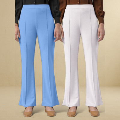 jenile stoor Loose Fit Women Light Blue, White Trousers