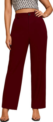 JANKISFASHION Straight Fit Women Maroon Trousers