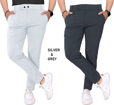 K.K Garment Slim Fit Men Silver, Grey Trousers