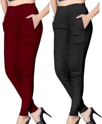 mre Regular Fit Women Black, White Trousers