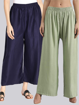 VALLES365 by S.c. Flared Women Green, Dark Blue Trousers