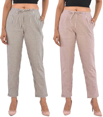 QuaClo Regular Fit Women Grey, Maroon Trousers