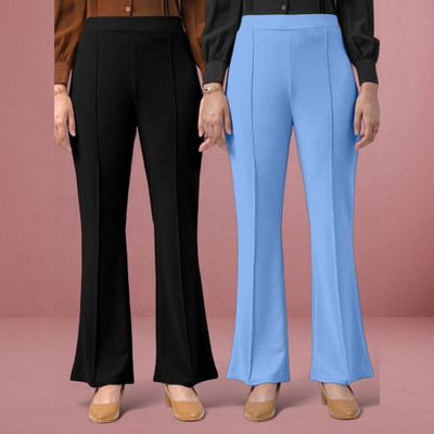 lookskky Loose Fit Women Black, Light Blue Trousers