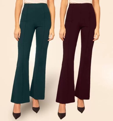GLADLY Regular Fit Women Green, Maroon Trousers