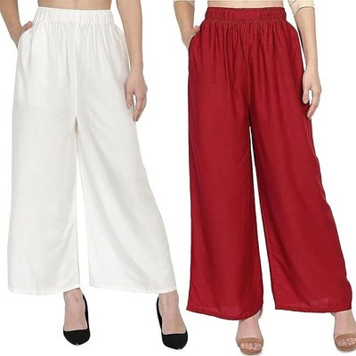 MOKSH Regular Fit Women Maroon, White Trousers