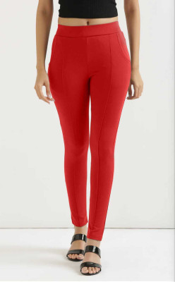 Lewit Ankle Length  Western Wear Legging(Red, Self Design)