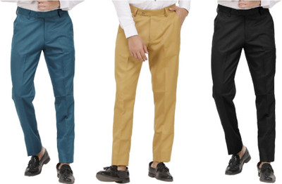 LAHSUAK Regular Fit Men Dark Blue, Khaki, Black Trousers