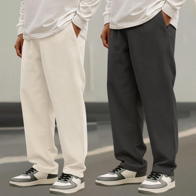 FABFLEE Self Design Men White, Grey Track Pants
