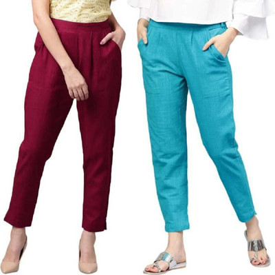 Me Craft Regular Fit Women Maroon, Blue Trousers
