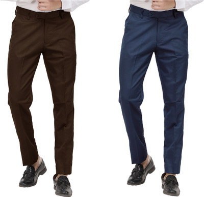 LAHSUAK Regular Fit Men Brown, Dark Blue Trousers