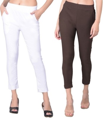 Comfort Lady Comfort Fit Women White, Brown Trousers