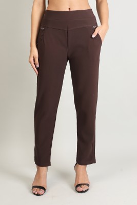 Elegence Fashion Regular Fit Women Brown Trousers