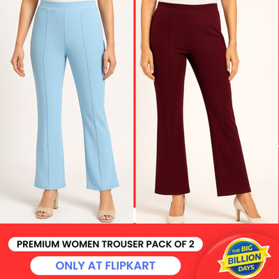 Chrome & Coral Flared Women Light Blue Trousers
