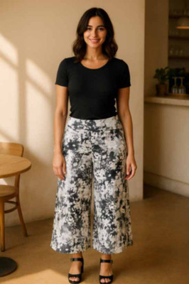 Deewa Flared Women Black, White Trousers