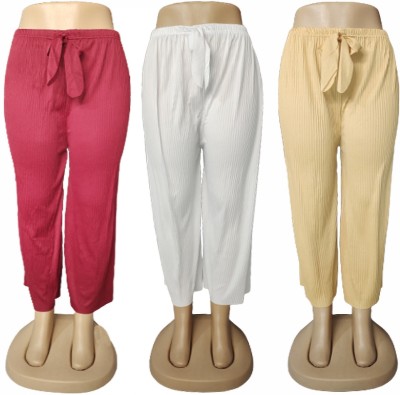 adibaba Regular Fit Women Maroon, White, Beige Trousers