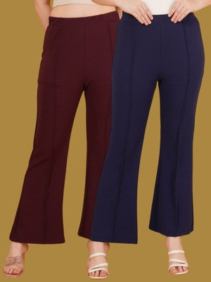 Kasendra Regular Fit Women Blue, Maroon Trousers