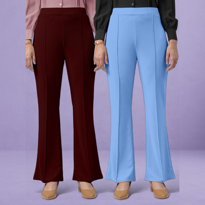 jenile stoor Loose Fit Women Maroon, Light Blue Trousers