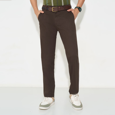 Peregrine by Pantaloons Slim Fit Men Brown Trousers