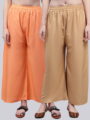VALLES365 by S.c. Flared Women Orange, Beige Trousers