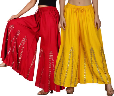 OMAYAA Comfort Fit Women Red, Yellow Trousers