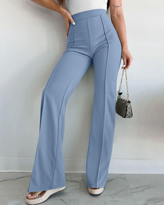 OOWL Regular Fit Women Light Blue Trousers