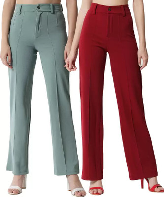 GLADLY Regular Fit Women Light Green, Maroon Trousers