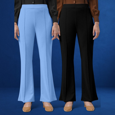 lookskky Loose Fit Women Light Blue, Black Trousers