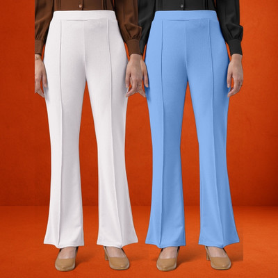 Anitafashion Loose Fit Women White, Light Blue Trousers