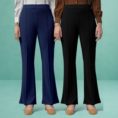 lookskky Comfort Fit, Regular Fit Women Dark Blue, Black Trousers