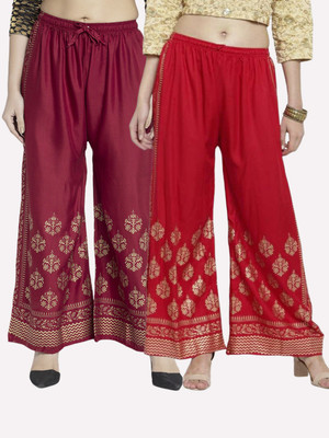 OMAYA Relaxed Women Maroon, Red Trousers