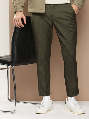 encore by INVICTUS Regular Fit Men Green Trousers