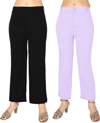 Fashion Bazaar Straight Fit Women Black, Purple Trousers