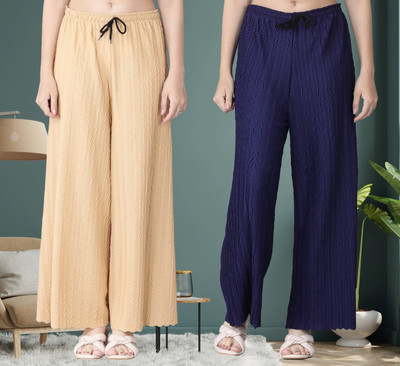 KWSH Regular Fit Women Cream, Blue Trousers