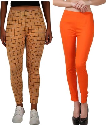 GOODZHUB Slim Fit Women Yellow, Orange Trousers