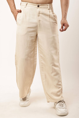 CLOTHINK India Regular Fit Men Beige Trousers