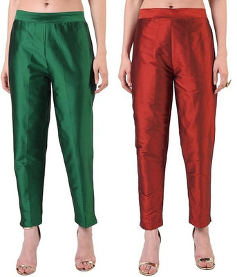 PILKU Regular Fit Women Maroon, Green Trousers