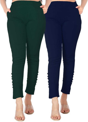 Deepa Skinny Fit Women Dark Blue, Green Trousers