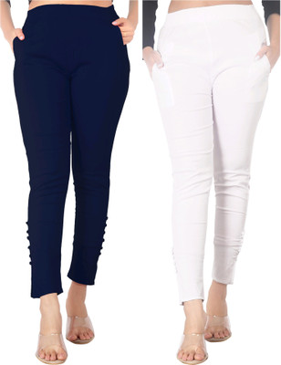Deepa Skinny Fit Women Dark Blue, White Trousers