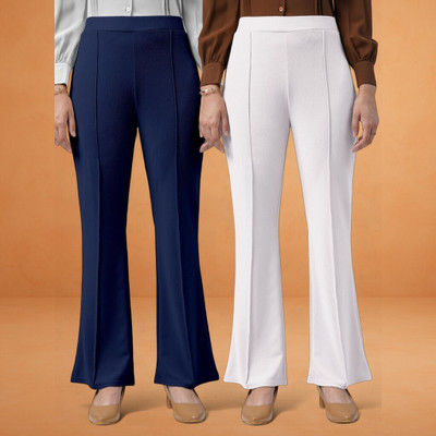 Squadfashion Comfort Fit, Regular Fit Women Dark Blue, White Trousers