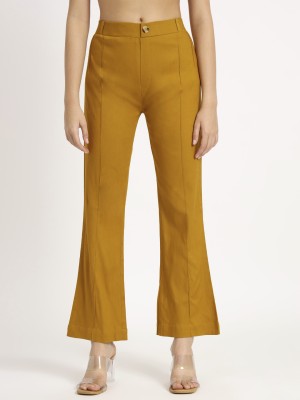 beSOLID Regular Fit Women Yellow Trousers