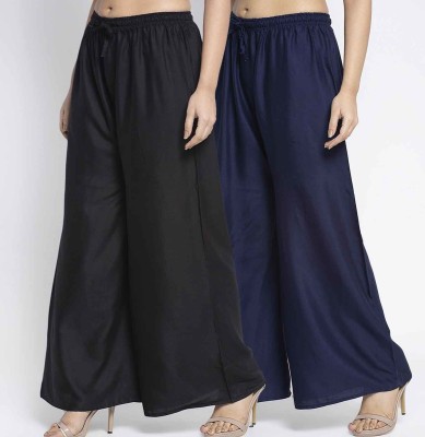 Bamboo Breeze Flared Women Black, Dark Blue Trousers